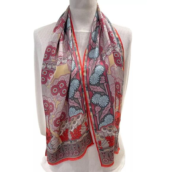Oscar de la Renta Silk Scarf Womens Asian Multi-Color Floral Pattern VINTAGE - Picture 4 of 6